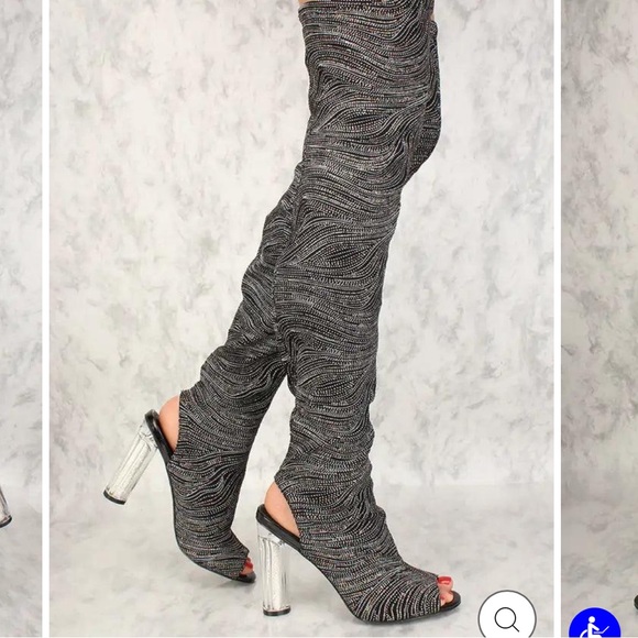 CAPE ROBBIN CONNIE WOMEN BLACK HEELED OVER KNEE SANDALS BOOTS IN SIZE 10 m - Picture 6 of 13